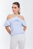 Blusa halter escote c/bolero juego rayas - Azul