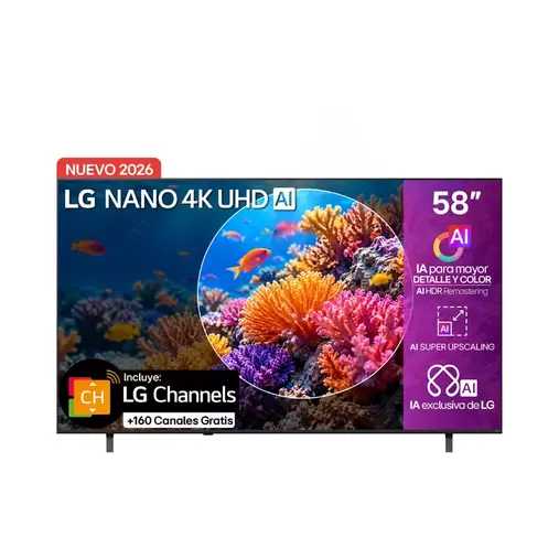 Televisor 58 pulgadas NANO 4K UHD webOs26 LG channels gratís 58NU850BPSD