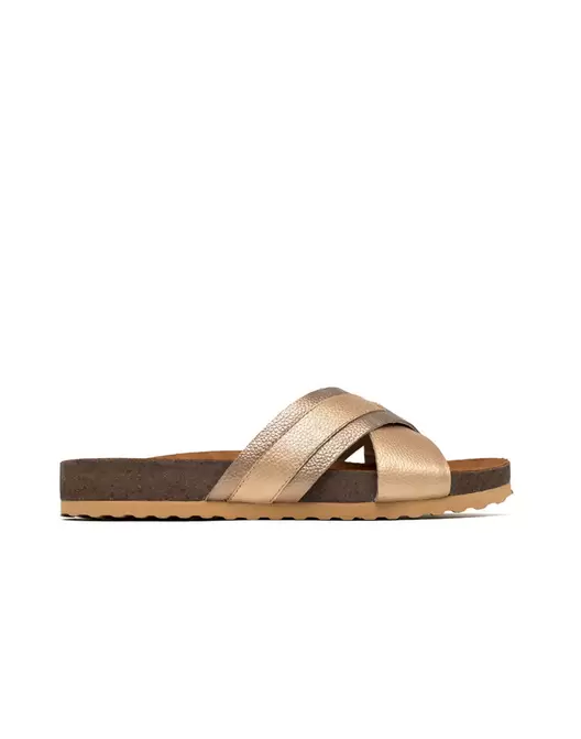 Sandalia Plana en Cuero con Tiras Cruzadas para Mujer Color Oro Marca JOSH Ref. KBA1833