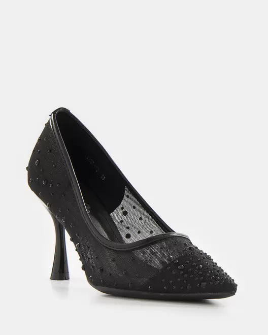 Tacones de punta fina con transparencias - NEGRO