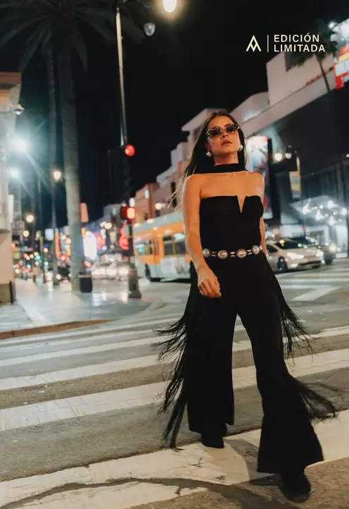 Pantalon tiro alto con flecos para mujer