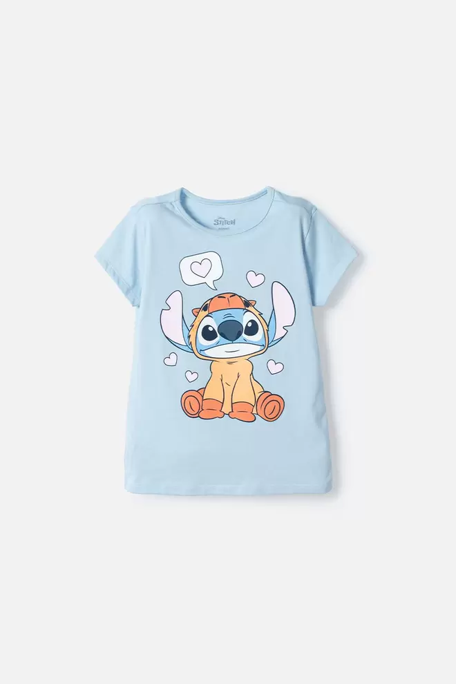 CAMISETA DE STITCH Y CAPYBARA MANGA CORTA AZUL PARA NIÑO