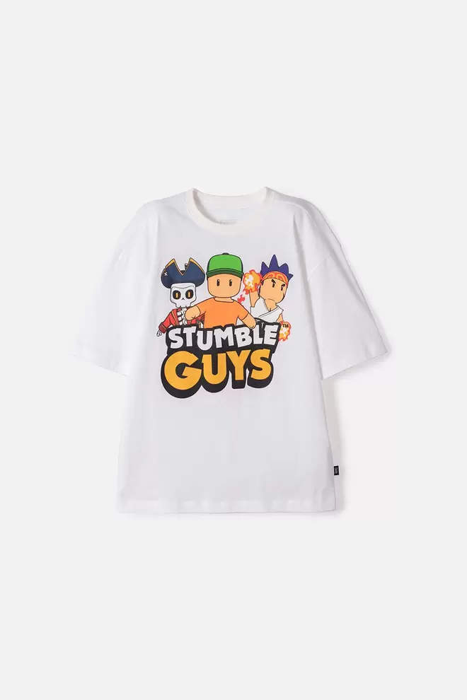 CAMISETA DE STUMBLE GUYS MANGA CORTA BLANCO PARA NIÑO