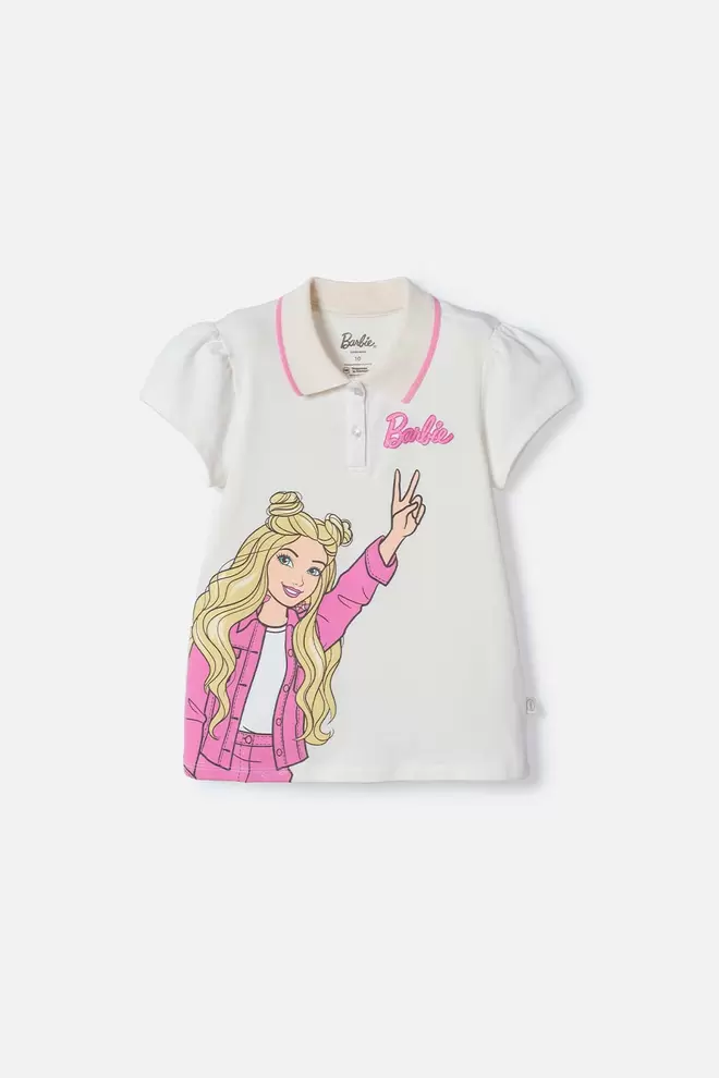 CAMISETA DE BARBIE TIPO POLO MARFIL PARA NIÑA