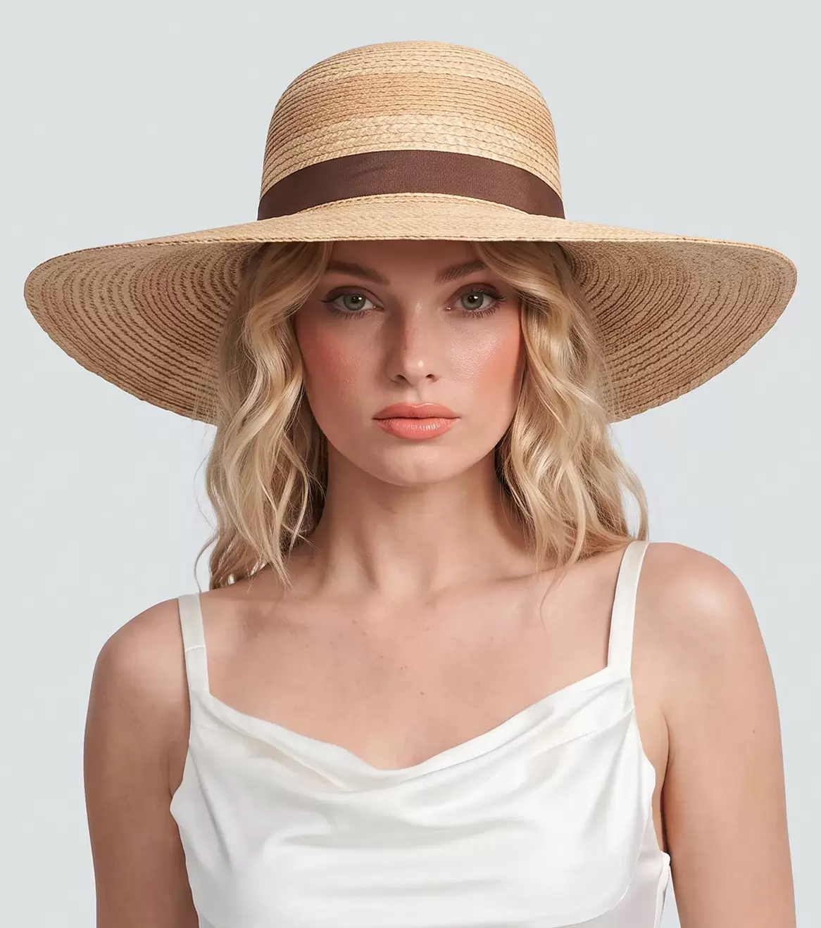 Sombrero De Fibra Natural Trenzada Con Banda De Tela Dererk