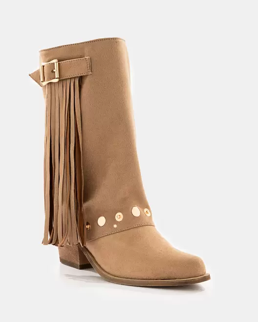 Botas Western con Flecos y Taches - TAUPE
