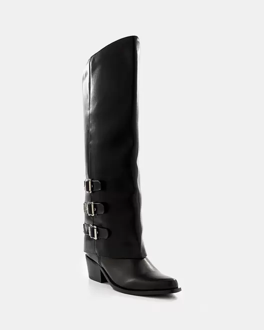 Bota Alta con Hebillas Laterales - NEGRO
