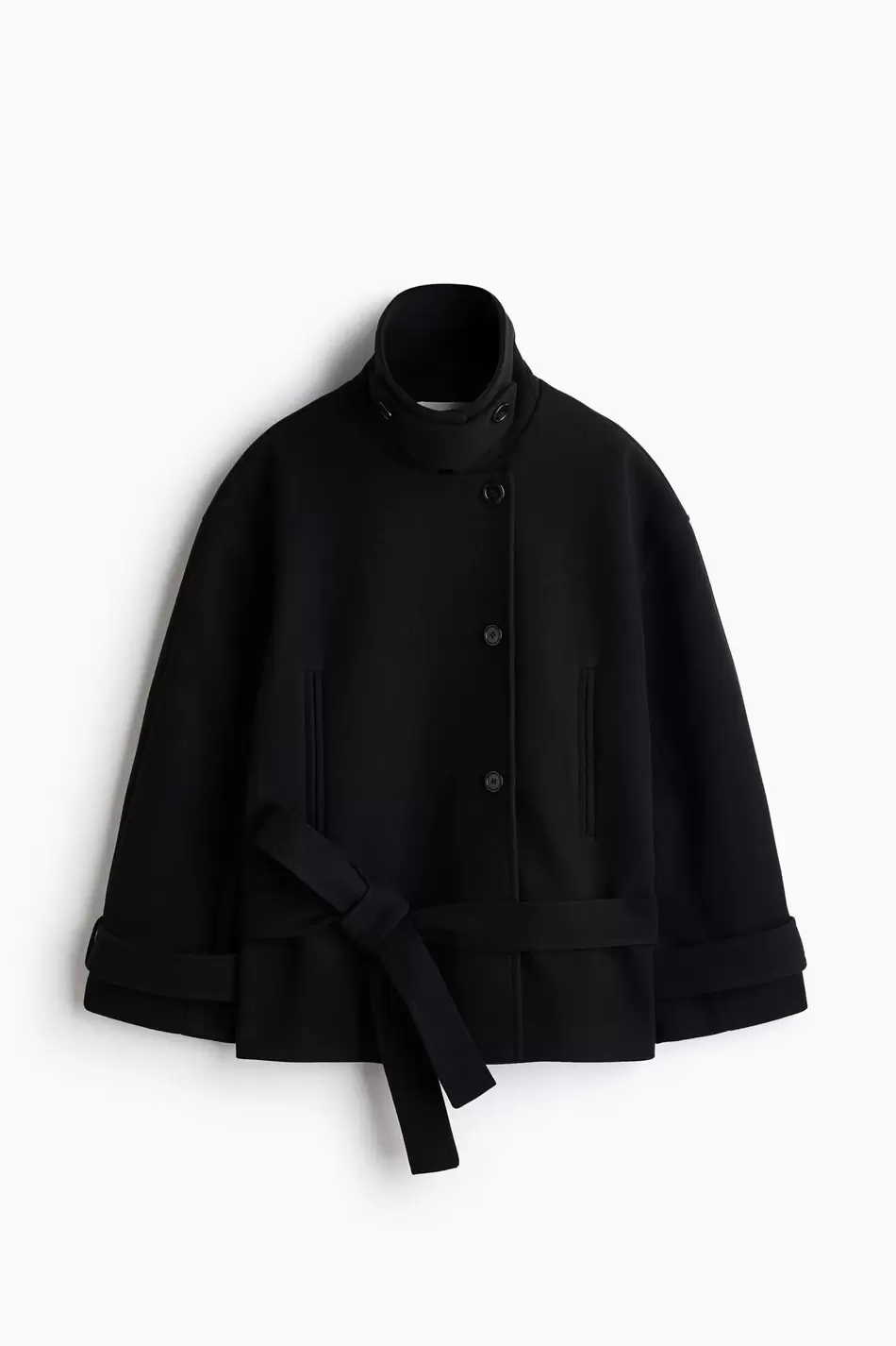 Chaqueta con cuello chimenea y cinturón de anudar