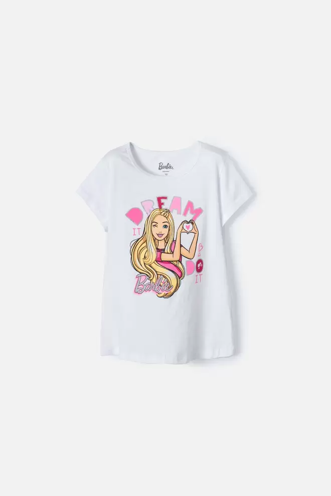 CAMISETA DE BARBIE MANGA CORTA BLANCA PARA NIÑA