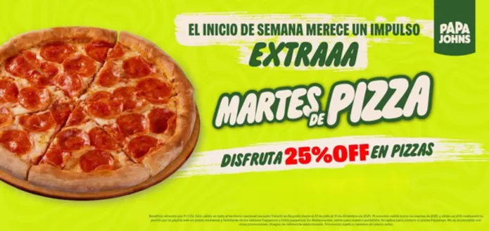 Catálogo Papa John's | Disfruta 25% off en pizzas | 2025-09-19T00:00:00.000Z - 2025-12-31T00:00:00.000Z