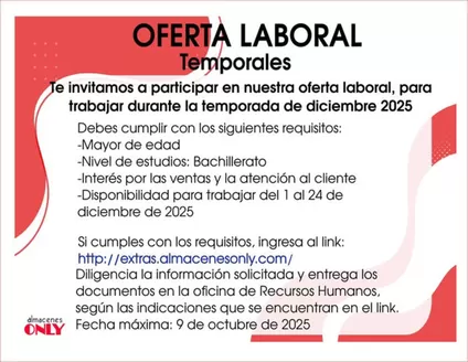 Catálogo Almacenes Only en Bogotá | Oferta Laboral Temporales | 2025-11-05T00:00:00.000Z - 2025-12-24T00:00:00.000Z