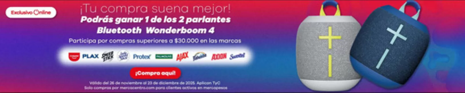 Catálogo MercaCentro en Ibagué | Podras Ganar 1 de los 2 parlantes Bluetooth Wonderboom4 | 2025-12-02T00:00:00.000Z - 2025-12-23T00:00:00.000Z