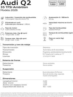 Catálogo Audi | Q2 Ficha tecnica 2026 | 2025-12-02T00:00:00.000Z - 2025-12-31T00:00:00.000Z