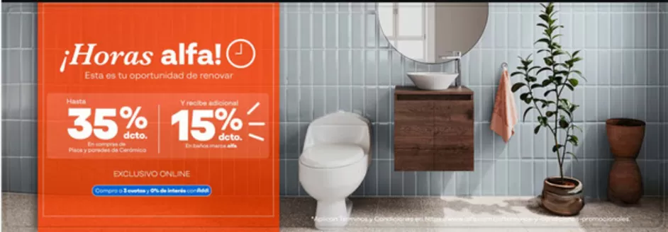 Catálogo Alfa | Horas Alfa Hasta 30% DTO, y recibe adicional 15% DTO en banos Alfa | 2026-01-14T00:00:00.000Z - 2026-01-18T00:00:00.000Z