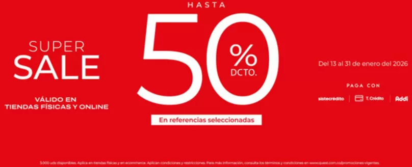 Catálogo Quest en Guacarí | Super Sale Hasta 50% & 30% OFF | 2026-01-20T00:00:00.000Z - 2026-01-31T00:00:00.000Z