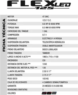 Catálogo AKT en Barbosa | Ficha tecnica flex 125 | 2026-01-27T00:00:00.000Z - 2026-02-10T00:00:00.000Z