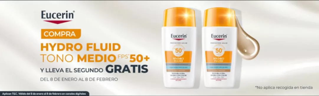 Catálogo Bella Piel | Eucerin Hydro Fluid Tono Medio SPF 50+ x 50 Ml Lleva Gratis | 2026-01-28T00:00:00.000Z - 2026-02-08T00:00:00.000Z
