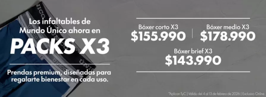 Catálogo Mundo Único en Barranquilla | Packs X 3 - Desde $129.990 | 2026-02-04T00:00:00.000Z - 2026-02-13T00:00:00.000Z