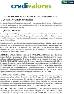 Catálogo Credivalores en Pasto | Reglamento de producto Tarjeta de crédito CrediUno | 2026-02-04T00:00:00.000Z - 2026-03-31T00:00:00.000Z