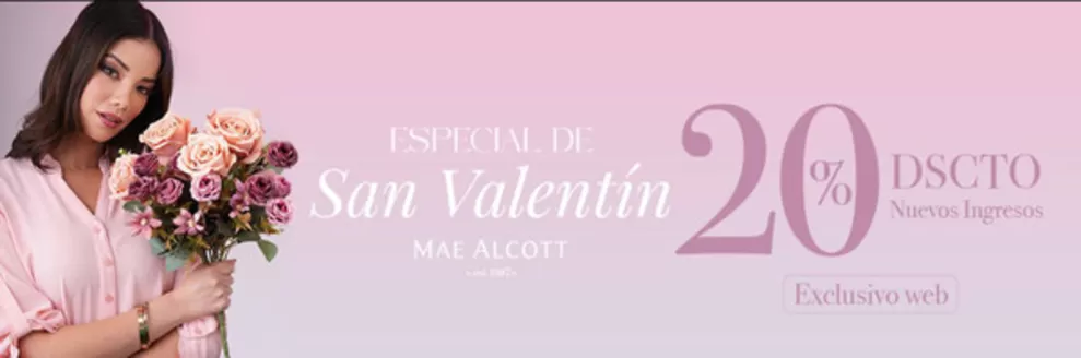 Catálogo Mae Alcott en Medellín | Especial de San Valentin 20% DSCTO Nueva Ingresos | 2026-02-12T00:00:00.000Z - 2026-02-15T00:00:00.000Z