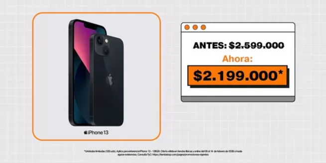 Catálogo Ishop en Barranquilla | iPhone 13 Ahora: $2.199.000* | 2026-02-12T00:00:00.000Z - 2026-02-14T00:00:00.000Z