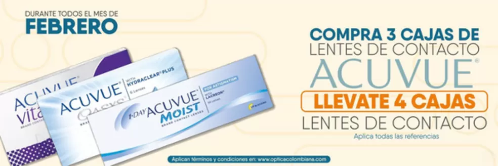 Catálogo Óptica Colombiana en Plato | Compra 3 y Llevate 4 Cajas Lentes de Contacto Acuvue | 2026-02-13T00:00:00.000Z - 2026-02-28T00:00:00.000Z