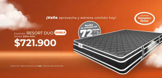 Catálogo Colchones Romance Relax en Sincelejo | Colchon Resort Duo DOBLE $721.900 | 2026-03-09T00:00:00.000Z - 2026-03-15T00:00:00.000Z