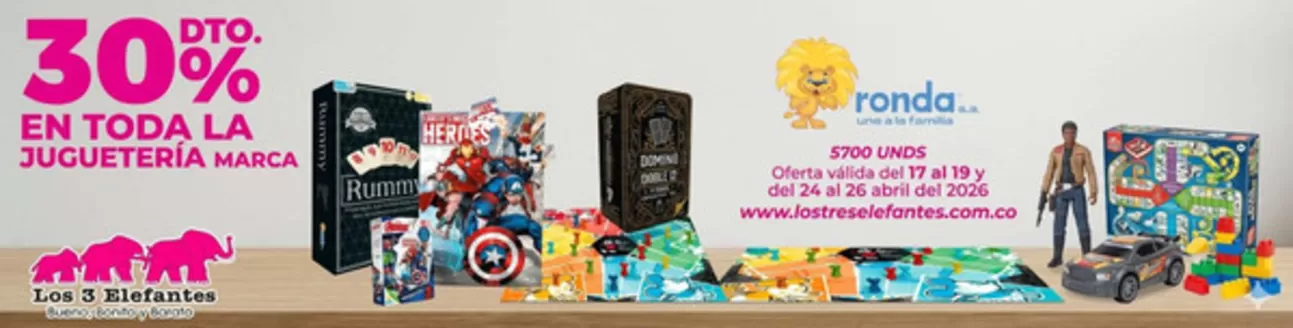 Catálogo Los Tres Elefantes en Bello | 30% OFF en todo la Jugueteria Marca | 2026-04-20T00:00:00.000Z - 2026-04-26T00:00:00.000Z