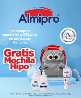 Catálogo Farmacia San Jorge en Dosquebradas | Por compras superiores a $75.000 en productos Almipro, Gratis Mochila Hipo | 2026-04-20T00:00:00.000Z - 2026-05-03T00:00:00.000Z