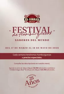 Catálogo El Corral Gourmet en Valle de San José | Festival de Hamburguesas Sabores del Mundo | 2026-04-27T00:00:00.000Z - 2026-05-18T00:00:00.000Z