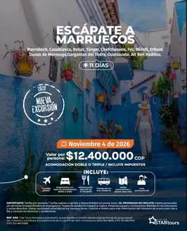 Catálogo Star Tours en San Pelayo | Escapate a Marruecos por persona: $12.400.000 | 2026-04-29T00:00:00.000Z - 2026-05-05T00:00:00.000Z