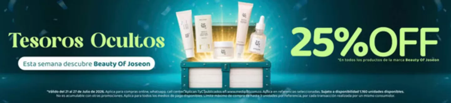 Catálogo MediPiel | Tesoros Ocultos 25% OFF, De Skincare Coreano 30% OFF | 2026-07-21T00:00:00.000Z - 2026-07-22T00:00:00.000Z