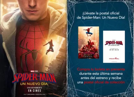 Catálogo Cines Procinal | Llévate la postal oficial de Spider-Man: Un Nuevo Día | 2026-07-23T00:00:00.000Z - 2026-07-29T00:00:00.000Z