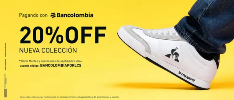 Catálogo Le Coq Sportif | 20% OFF Nueva Colección, usa el código: BANCOLOMBIAPORLCS | 2026-09-02T00:00:00.000Z - 2026-09-29T00:00:00.000Z