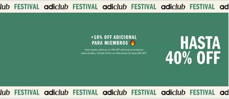 Catálogo Adidas | AdiClub Festival Hasta 40% OFF +10% OFF adicional | 2026-09-09T00:00:00.000Z - 2026-09-15T00:00:00.000Z
