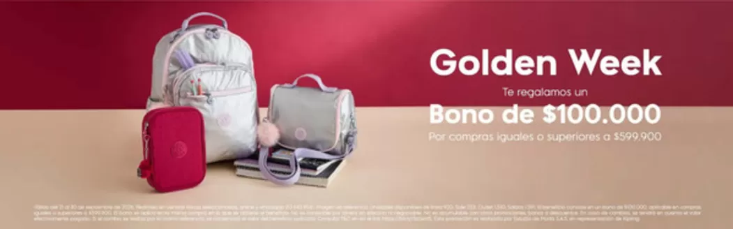 Catálogo Kipling | Golden Week, te regalamos un bono de $100.000 | 2026-09-22T00:00:00.000Z - 2026-09-30T00:00:00.000Z
