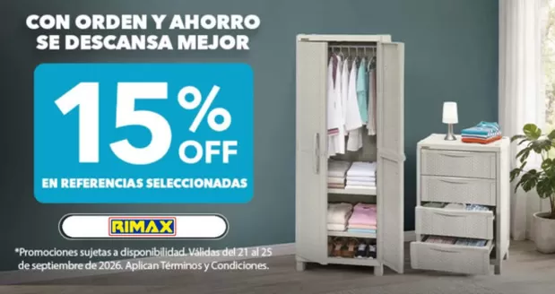 Catálogo Rimax | Promo Organiza Tu Habitación y Zona de Ropas 15% OFF | 2026-09-23T00:00:00.000Z - 2026-09-25T00:00:00.000Z