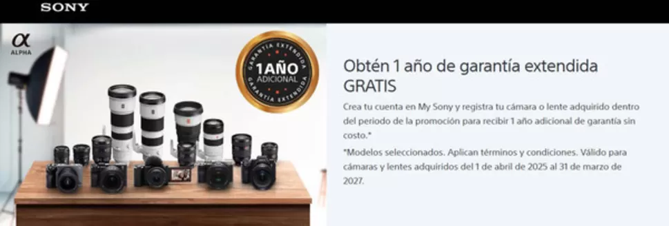 Catálogo Sony en Yacopí | Obtén 1 año de garantía extendida GRATIS* | 2026-09-24T00:00:00.000Z - 2027-03-31T00:00:00.000Z