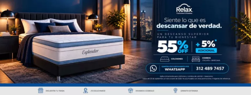 Catálogo Colchones Relax | Descuentos Hasta 55% OFF +5 % OFF Adicional | 2026-09-29T00:00:00.000Z - 2026-10-04T00:00:00.000Z