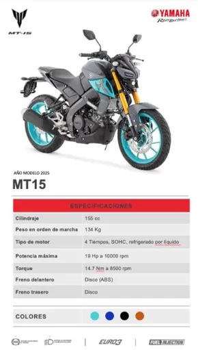 Catálogo Yamaha en Santa Marta | Yamaha MT15 | 2025-02-05T00:00:00.000Z - 2025-08-01T00:00:00.000Z