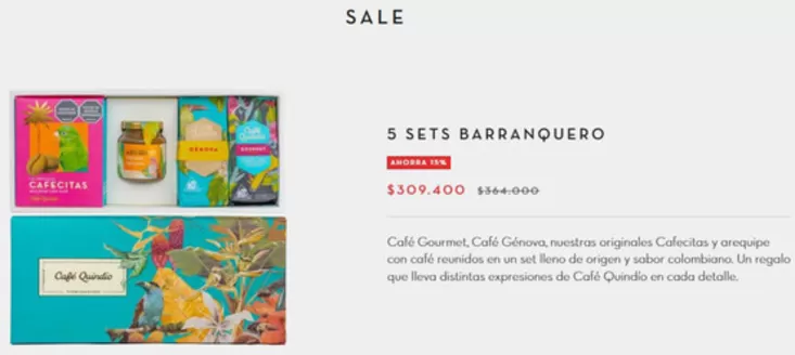 Catálogo Café Quindío | Sale 5 Sets Barranquero 15% OFF | 2026-10-12T00:00:00.000Z - 2026-10-21T00:00:00.000Z