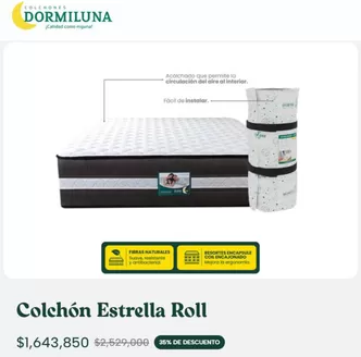 Catálogo Colchones Dormiluna | Colchón Estrella Roll 35% OFF | 2026-10-19T00:00:00.000Z - 2026-10-31T00:00:00.000Z