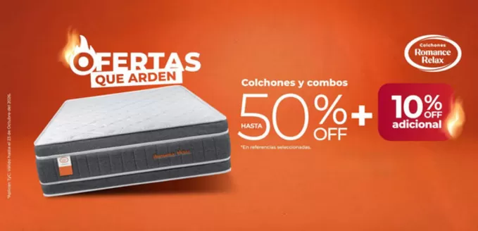 Catálogo Colchones Romance Relax | Ofertas que arden Hasta 50% OFF + 10% OFF adicional | 2026-10-19T00:00:00.000Z - 2026-10-23T00:00:00.000Z