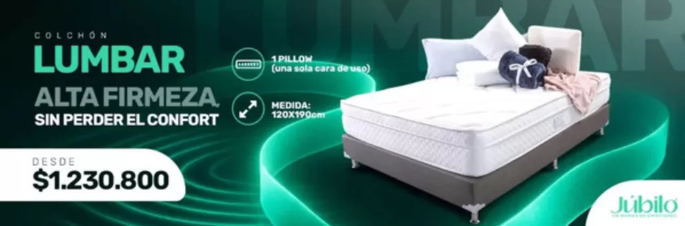 Catálogo Colchones Júbilo | Colchón Lumbar - Firmeza Alta - Núcleo de Cassata $1.230.800 | 2026-10-19T00:00:00.000Z - 2026-10-31T00:00:00.000Z