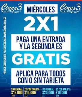 Catálogo Cines3 | Miércoles 2x1 | 2026-10-30T00:00:00.000Z - 2026-10-31T00:00:00.000Z