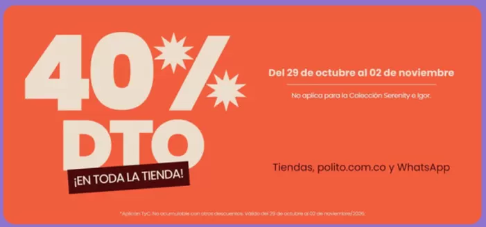 Catálogo Polito | 40% OFF en toda la tienda  | 2026-10-30T00:00:00.000Z - 2026-11-02T00:00:00.000Z