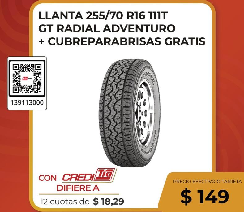 GT RADIAL - LLANTA 255/70 R16 111T ADVENTURO + CUBREPARABRISAS GRATIS