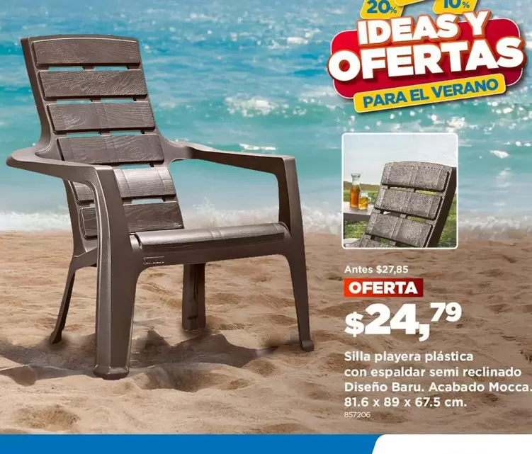 Silla playera plástica con espaldar semi reclinado Diseño Baru