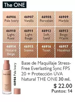 Free - Base de Maquillaje Stress- Everlasting Sync FPS 20 + Protección UVA Natural THE ONE 30 ml