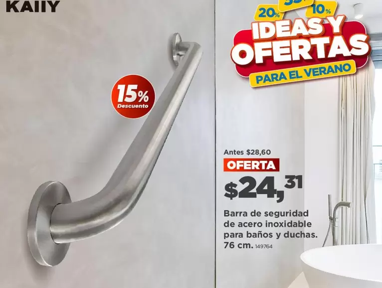 Barra de seguridad de acero inoxidable para baños y duchas